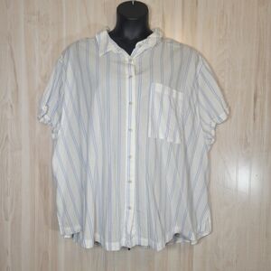 Ava & Viv Blue and White Striped Boxy Shirt Sz 3X
